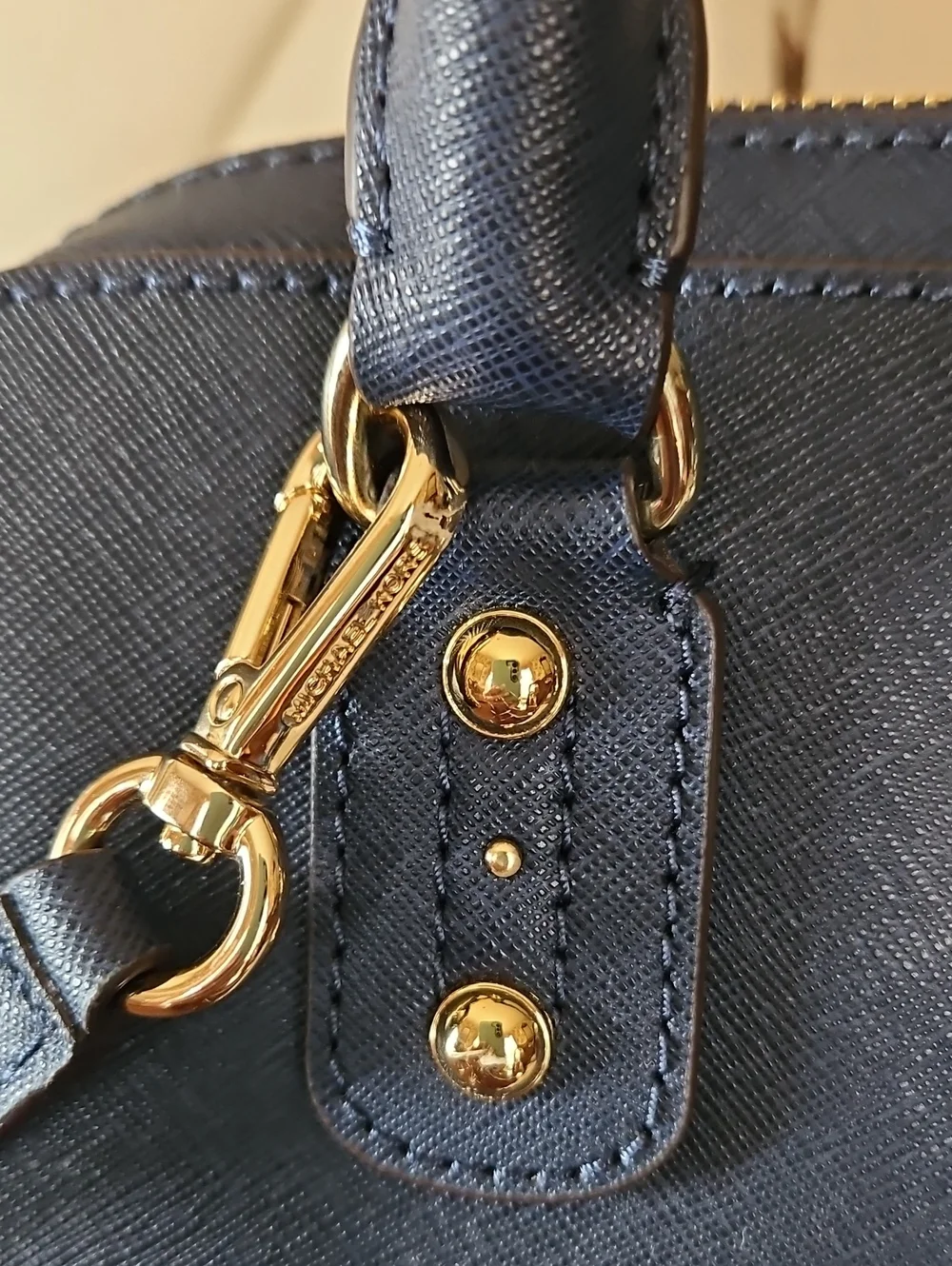 MICHAEL KORS Navy Saffiano Leather Satchel/Crossbody Bag with Gold Hardware